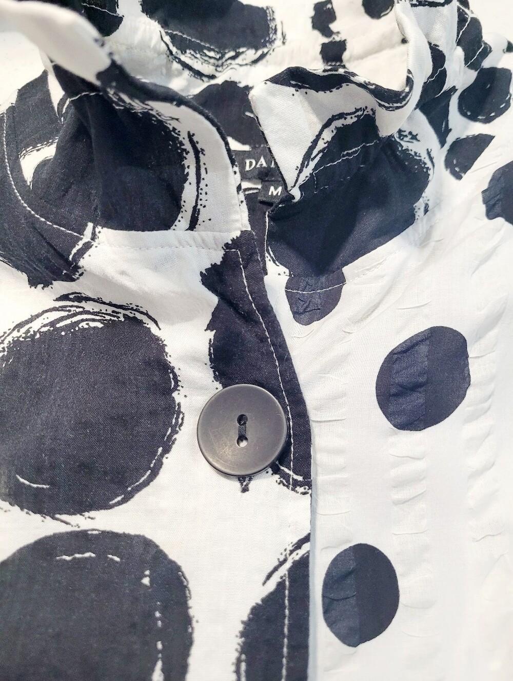 Damee Tunic Top Medium Black White Polka Dot Textured Art To Wear Jacket Shirt - Picture 9 of 12
